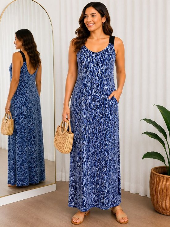 Donna Karan Dresses & Skirts - Donna Karan Sleepwear Blue Abstract Print Maxi Lounge Dress Pockets Women's L